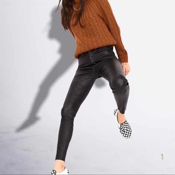 COPY - CACHÉ HIGHRISE VEGAN LEATHER SKINNY JEANS PANTS SZ 0 Black - Picture 1 of 11
